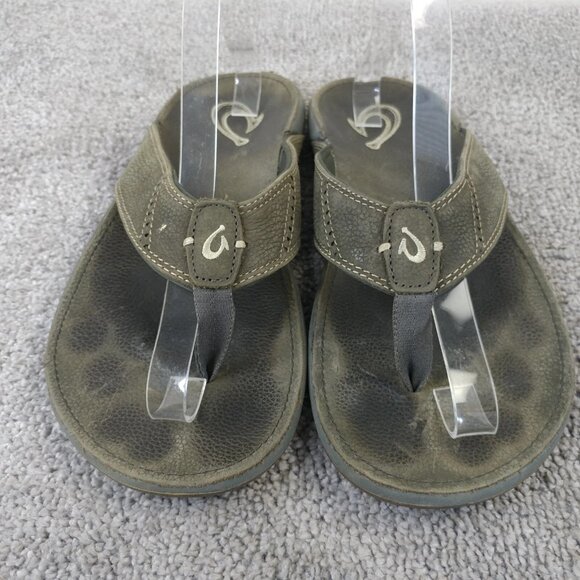 Olukai Nui Flip Flop Sandals Mens Size 10 Shoes Gray Leather Beach - Picture 5 of 9
